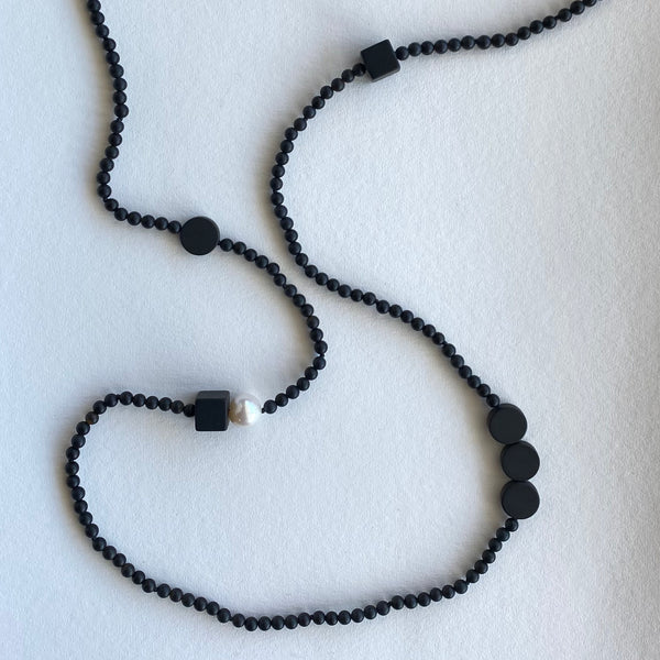 Onyx and Freshwater Pearl Graphic Necklace